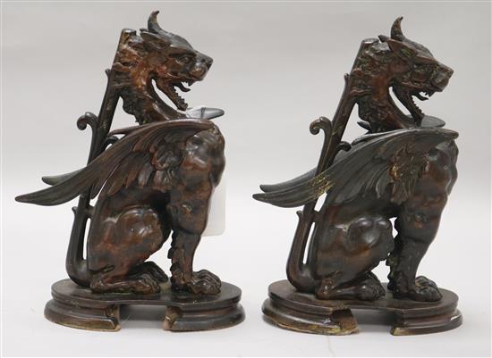 A pair of bronze chimera